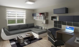 Návrh malé pracovny v Tišnově, sloužící také jako druhý obývací pokoj a pokoj pro hosty.