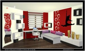 designový studentský pokoj pro 7 mi letou slečnu, která měla zálibu v gymnastice