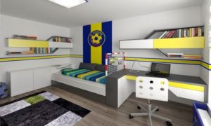 Pokoj jsme navrhovali pro malého futbalistu z Jihlavy v barvách jeho oblíbeného domácího týmu FC Vysočina.
